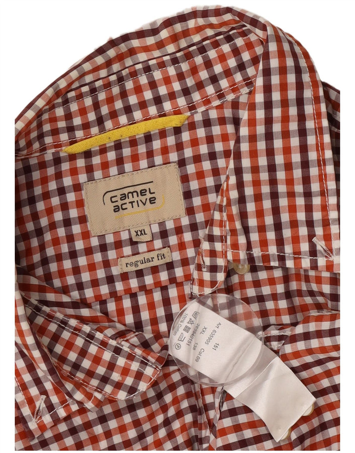 Camel Active - Camisa de manga corta para hombre, ajuste regular, talla 2XL, algodón a cuadros rojo