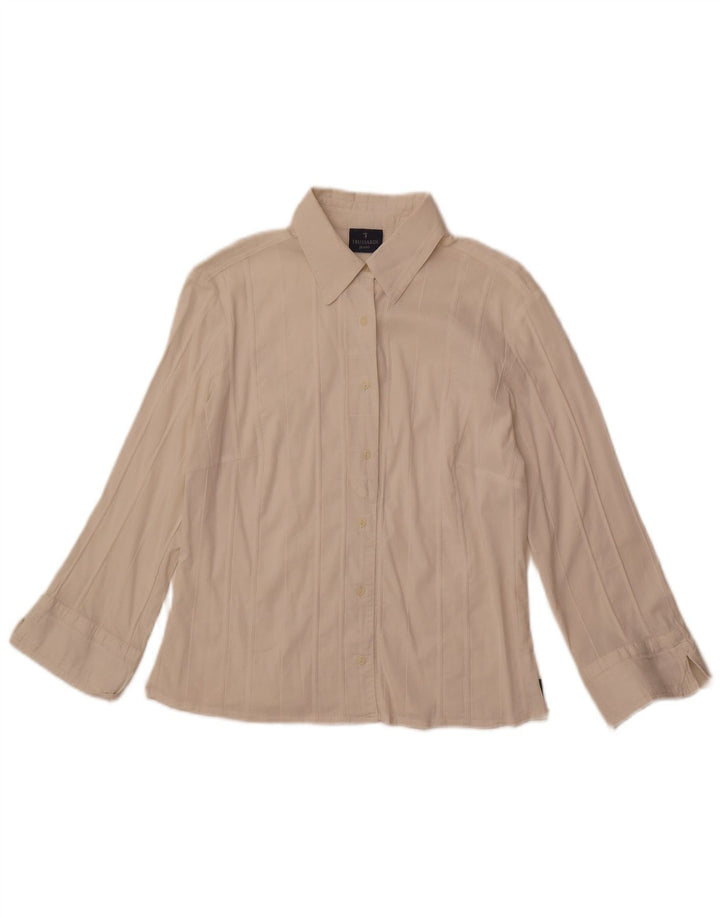 TRUSSARDI JEANS Blusa camisera para mujer UK 44 Grande Blanco Roto Rayas