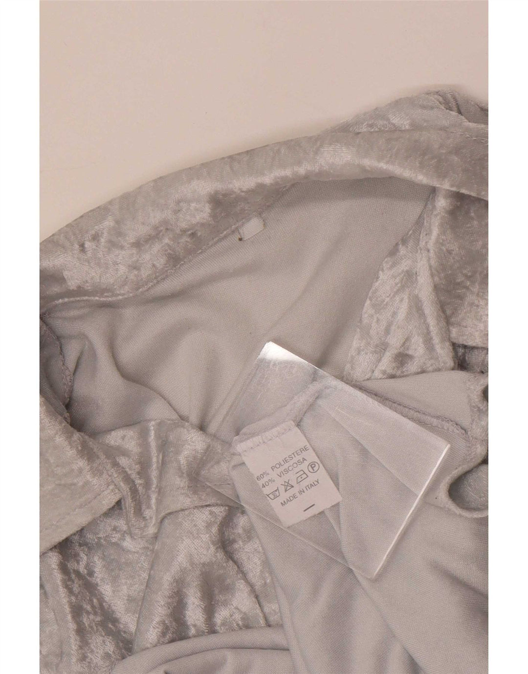 Vintage mujer Velour camisa blusa Reino Unido 12 poliéster gris medio
