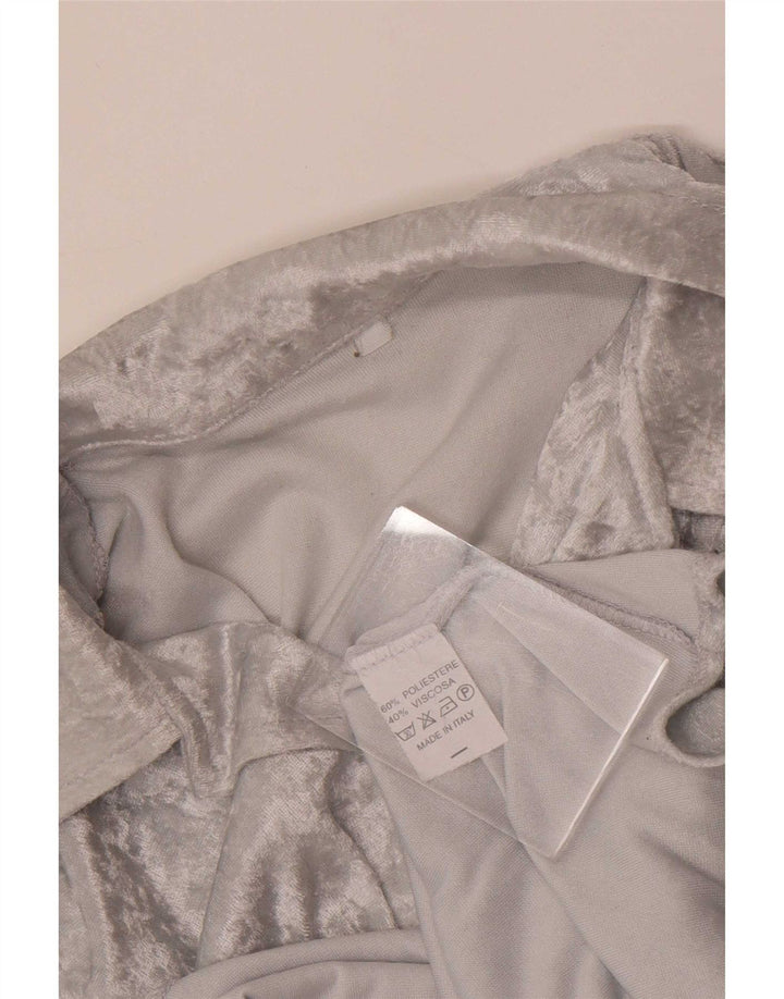 Vintage mujer Velour camisa blusa Reino Unido 12 poliéster gris medio