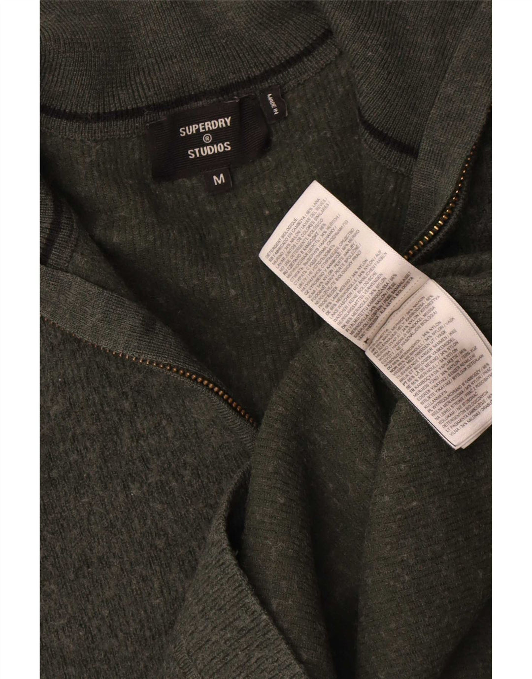 Superdry Jersey De Lana Merino Caqui Medio Con Cremallera Y Cuello Para Hombre