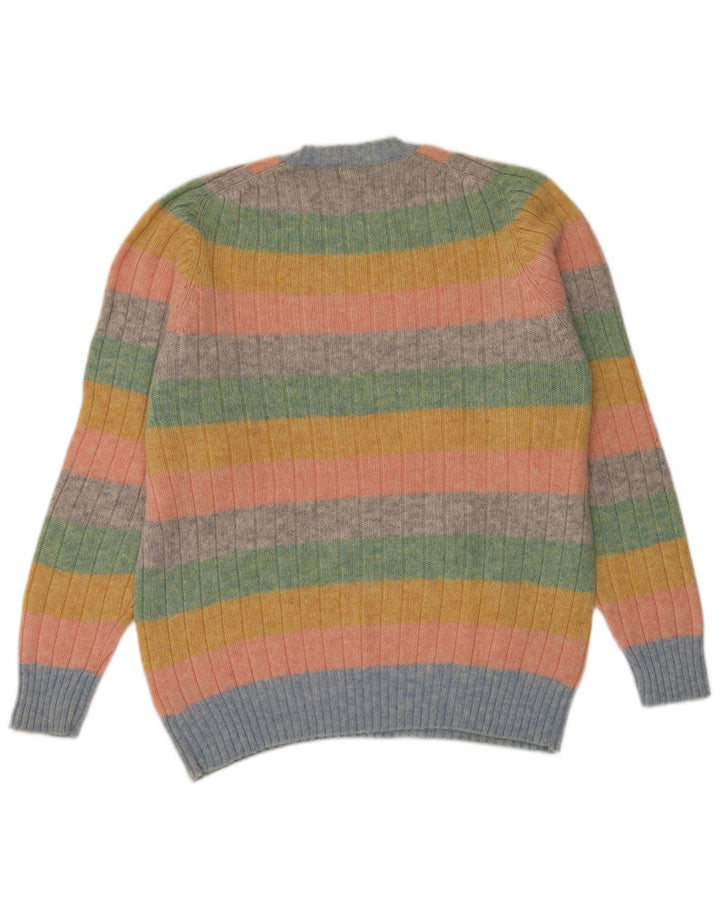 Vintage hombres cuello redondo jersey suéter grande lana de rayas multicolores