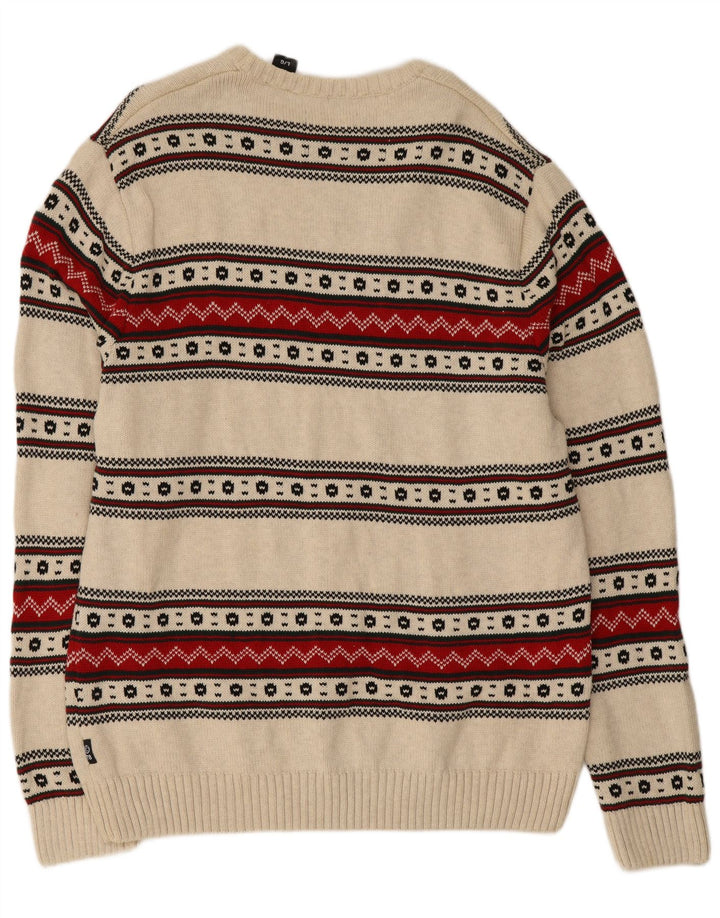 Chaps Suéter tipo jersey con cuello redondo para hombre, tamaño grande, color beige, algodón Fair Isle