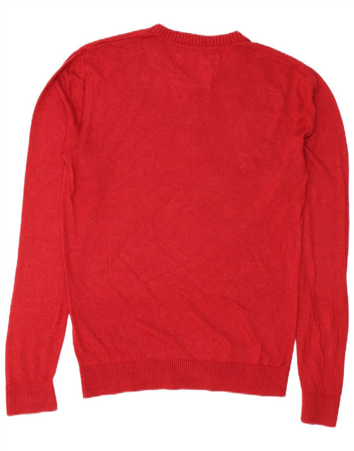 Hollister Hombre V-Cuello Jumper Suéter Medio Algodón Rojo