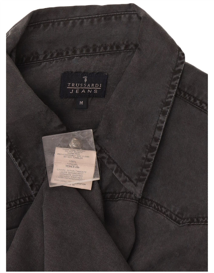 Camisa Hombre Trussardi Jeans Denim Tencel Gris Medio