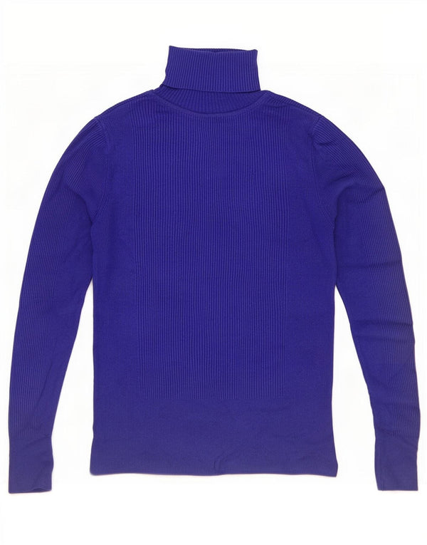 Marks & Spencer Top con cuello vuelto para mujer, manga larga, talla 40, viscosa azul pequeña