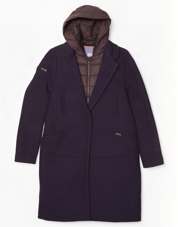Superdry Abrigo con capucha para mujer UK 40 Small Lana azul marino