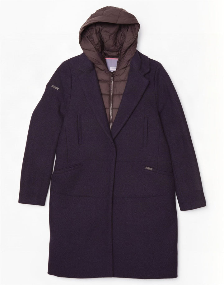 Superdry Abrigo con capucha para mujer UK 40 Small Lana azul marino