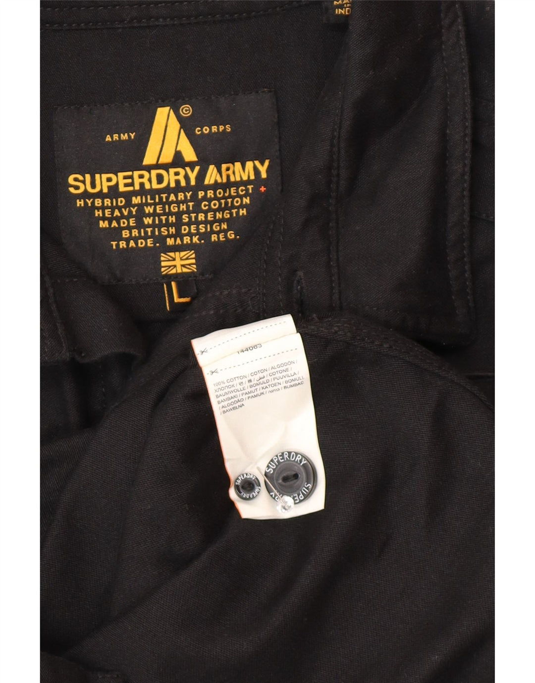 Camisa militar Superdry para hombre, talla grande, de algodón negro