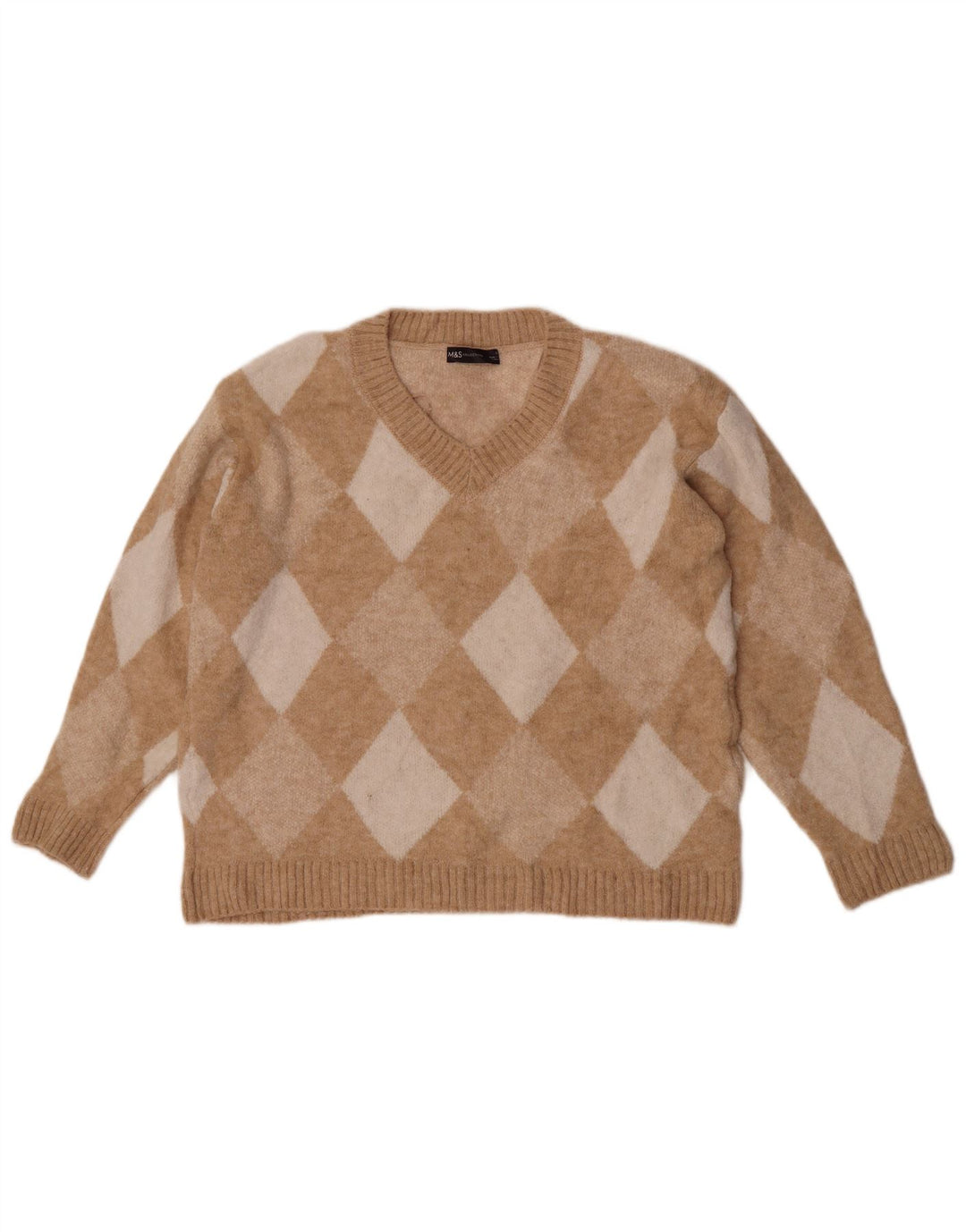 Marks & Spencer Suéter con Cuello en V para Mujer UK 10 Small Beige