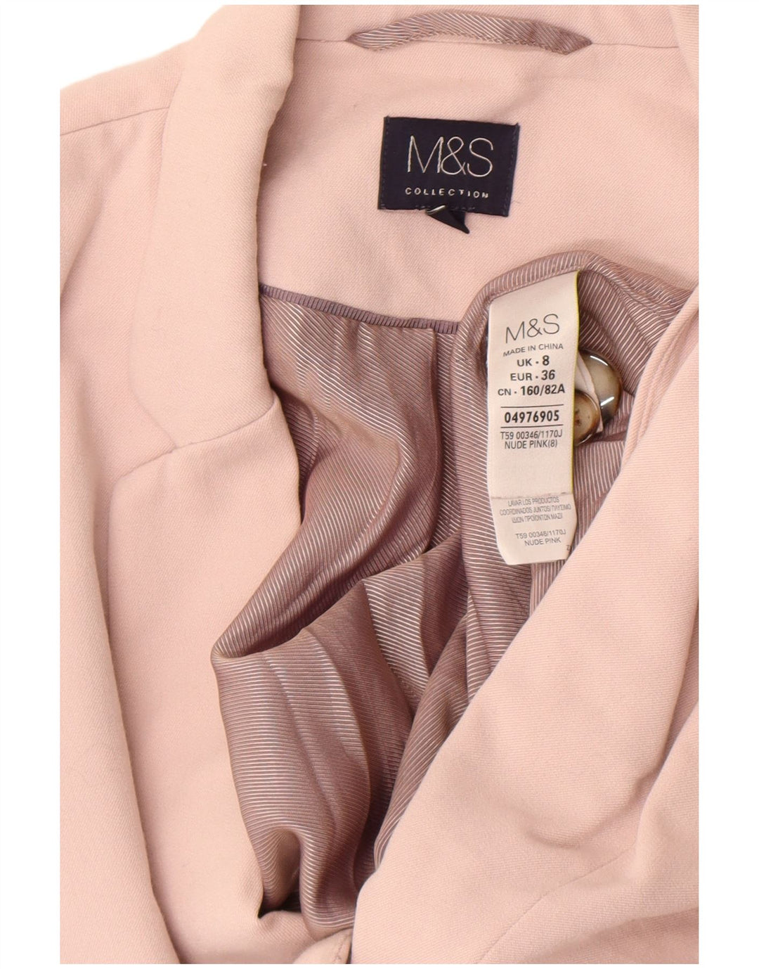Marks & Spencer Chaqueta tipo blazer con 1 botón para mujer UK 8 Small Poliéster rosa