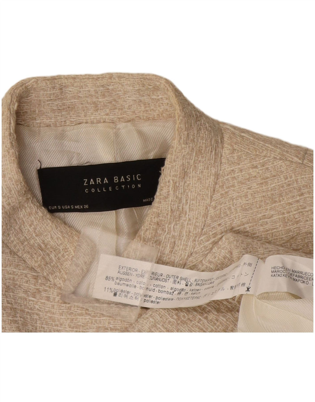 Zara Mujer Abrigo Abierto Reino Unido 10 Pequeño Algodón Beige