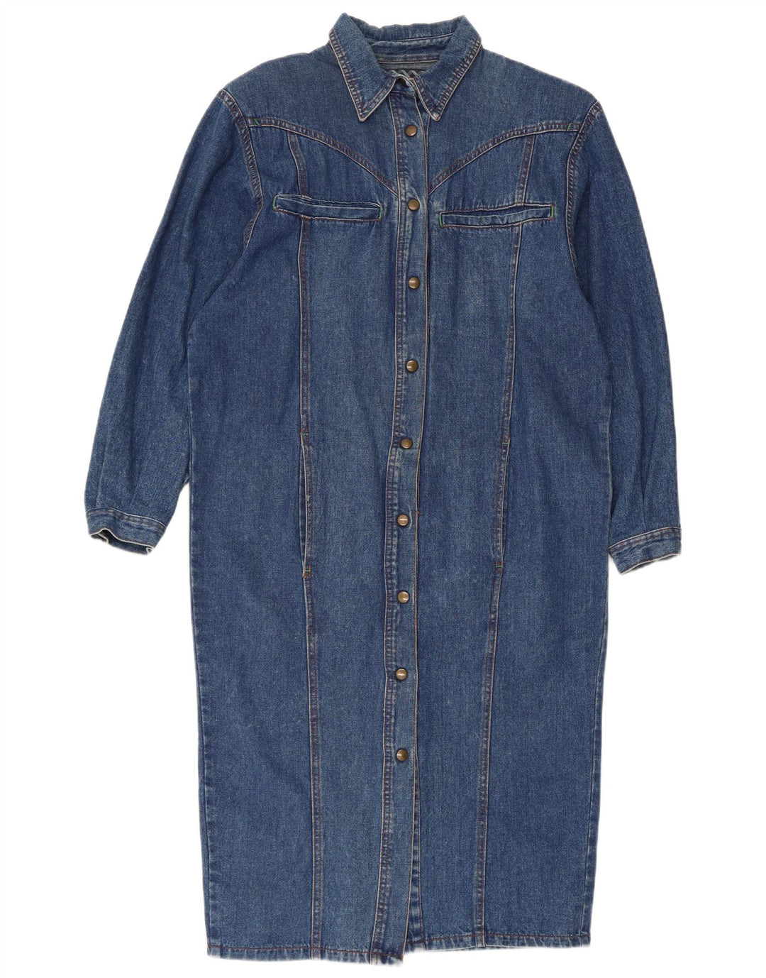 Vintage mujer denim camisa vestido Reino Unido 14 azul medio