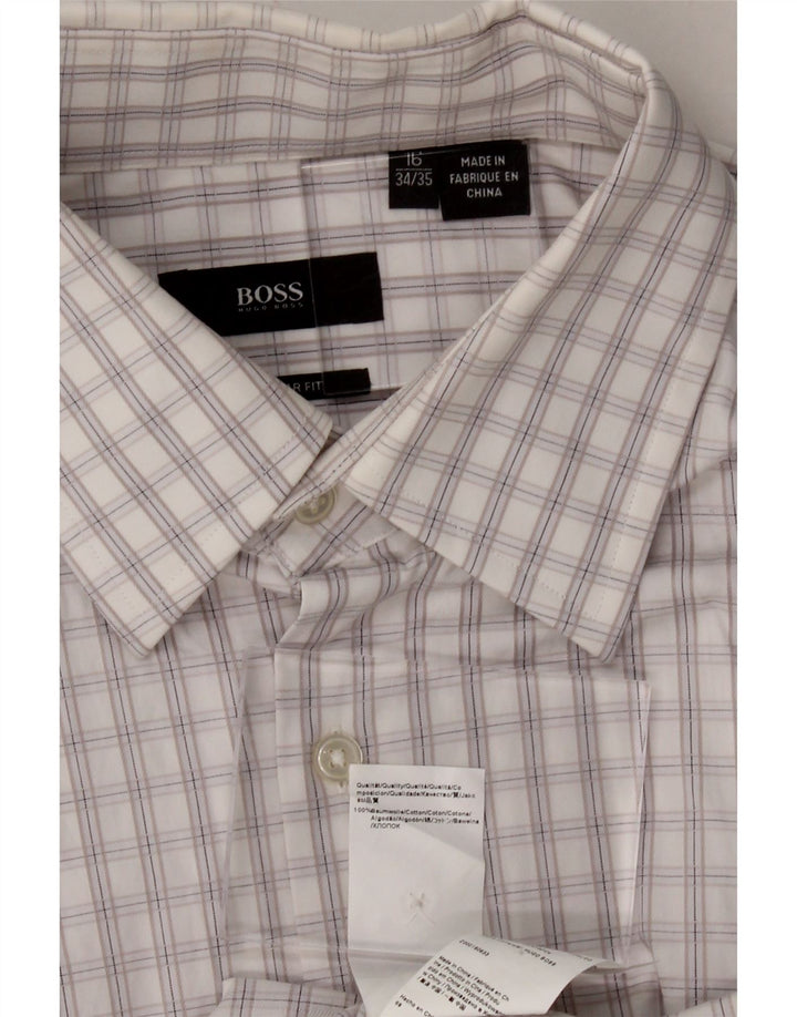 HUGO BOSS Mens Regular Fit Shirt Size 16 Large White Check Cotton Vintage Hugo Boss and Second-Hand Hugo Boss from Messina Hembry 