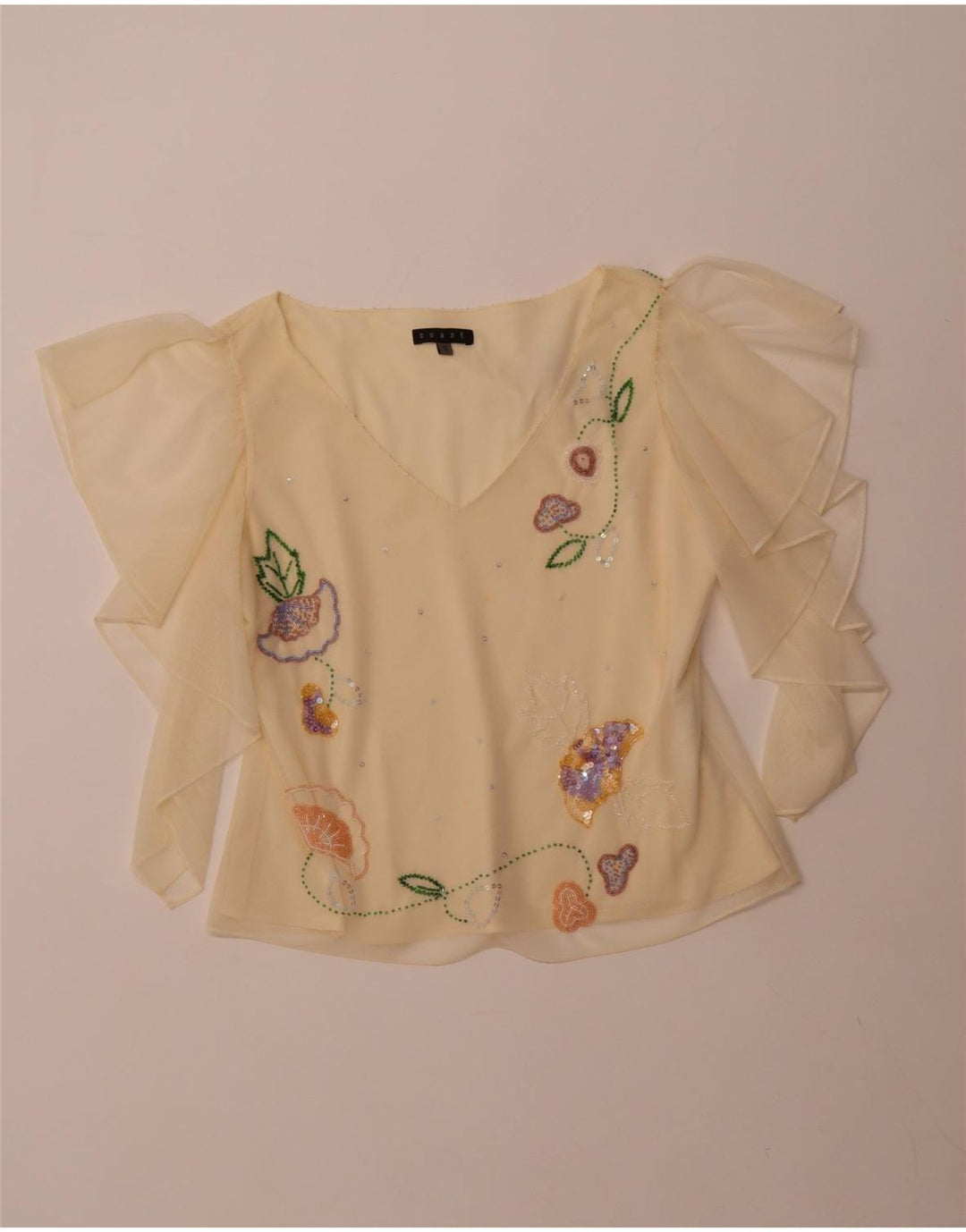 COAST Blusa transparente para mujer Top UK 46 Poliéster amarillo grande