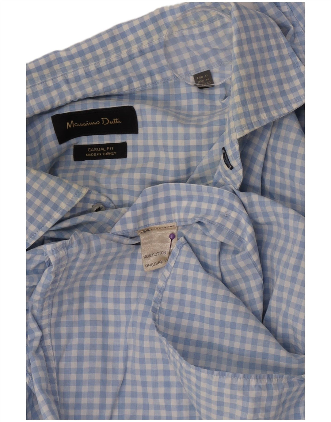 Massimo Dutti Camisa Casual Fit Hombre XL Algodón Vichy Azul