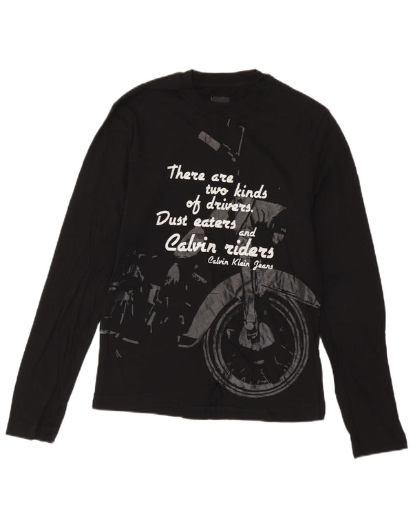 CALVIN KLEIN JEANS Top gráfico para hombre manga larga pequeño algodón negro