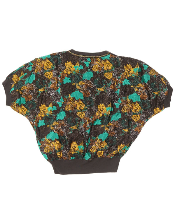 Vintage mujer blusa Top Reino Unido 18 XL seda floral multicolor