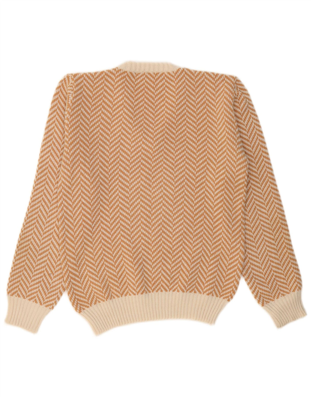 VINTAGE Hombre V-Cuello Jumper Suéter Pequeño Beige Espiga