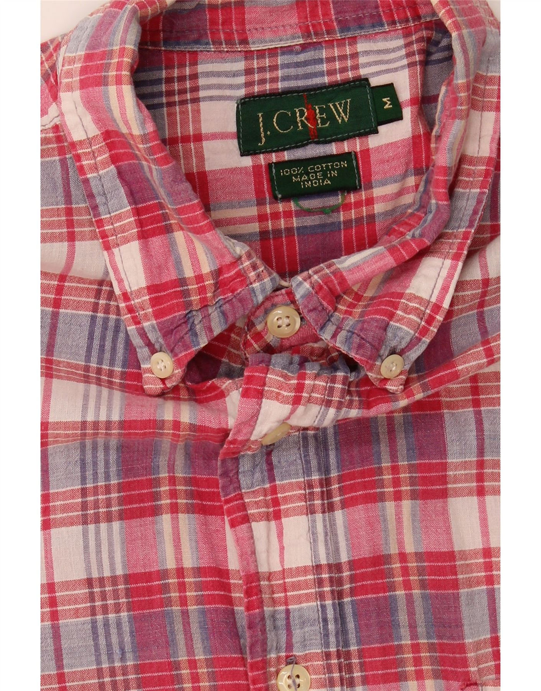 J. CREW Mens Short Sleeve Shirt Medium Pink Check Cotton Vintage J. Crew and Second-Hand J. Crew from Messina Hembry 