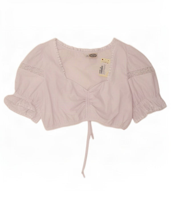 Vintage mujer crop top IT 56 4XL algodón floral blanco