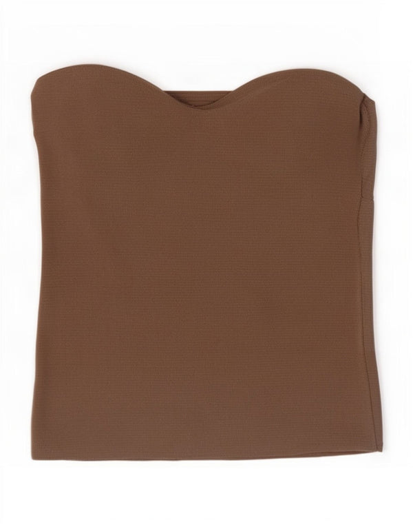 Zara Top corto sin tirantes para mujer UK 8 Small Nylon marrón