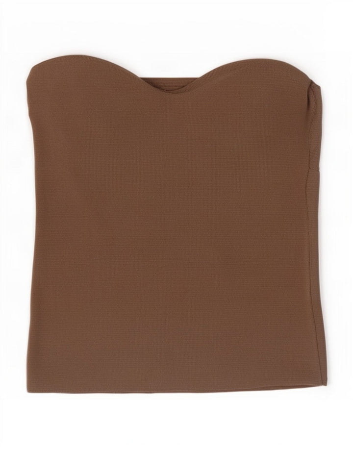 Zara Top corto sin tirantes para mujer UK 8 Small Nylon marrón