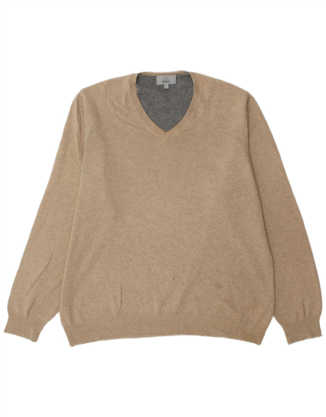 Marks & Spencer Jersey Regular Fit con Cuello en V para Hombre Algodón Beige Grande