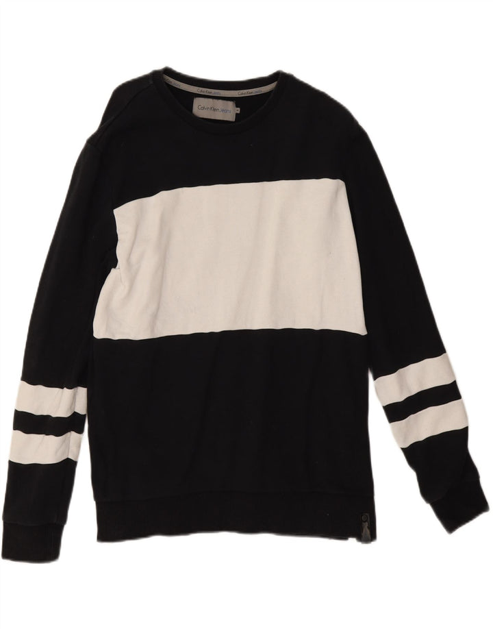 Calvin Klein Jeans Hombre Sudadera Jumper Medium Negro Colorblock Algodón