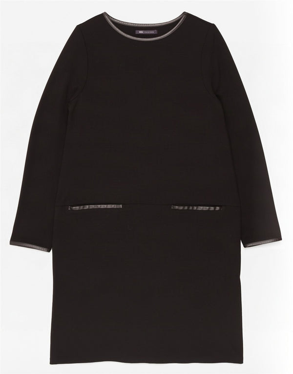 Marks & Spencer Vestido recto de manga larga para mujer UK 46 Grande Negro