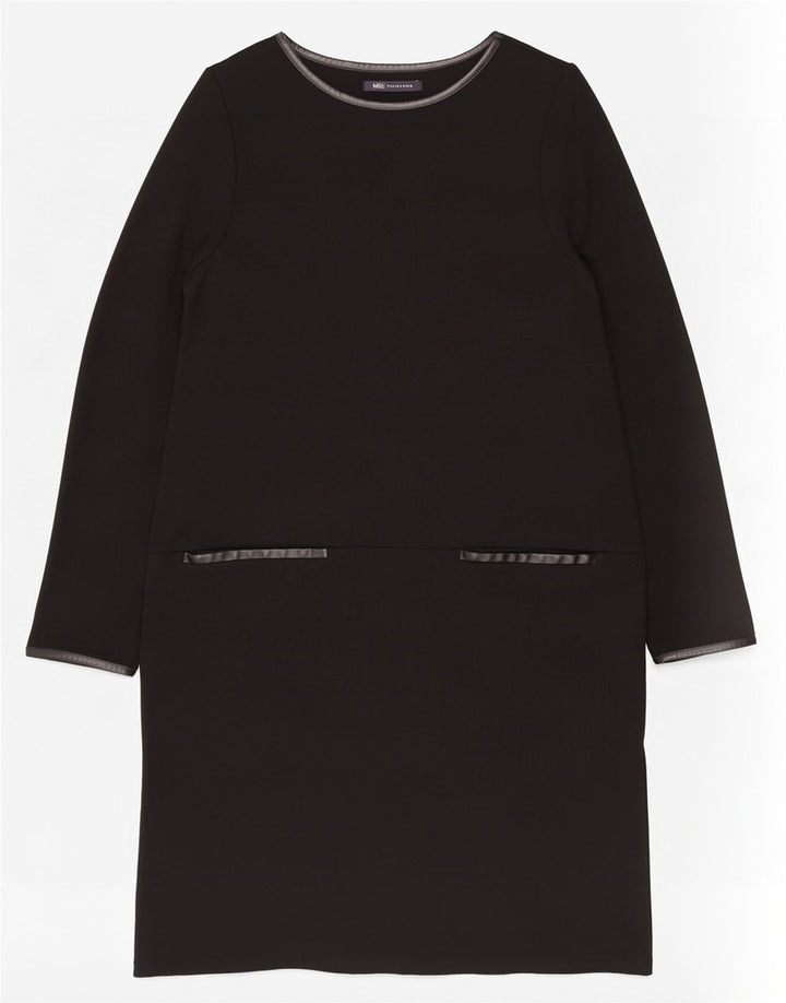 Marks & Spencer Vestido recto de manga larga para mujer UK 46 Grande Negro