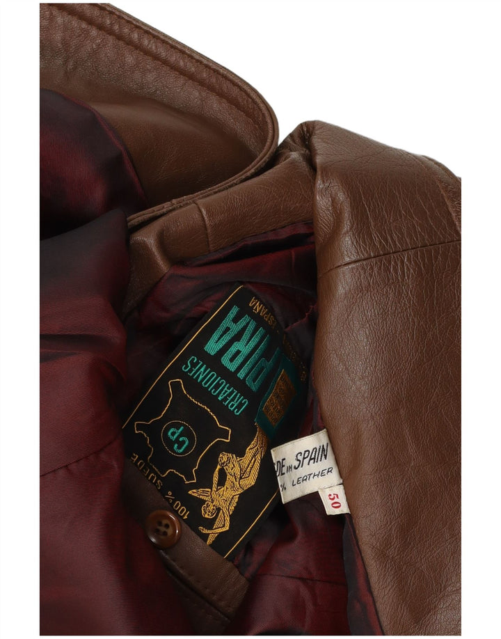 Vintage hombres 3 botones cuero Blazer chaqueta EU 50 ante marrón grande