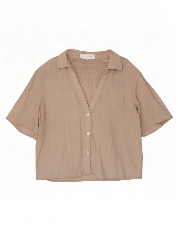 Zara Blusa camisera extragrande de manga corta para mujer UK 6 XS Viscosa beige