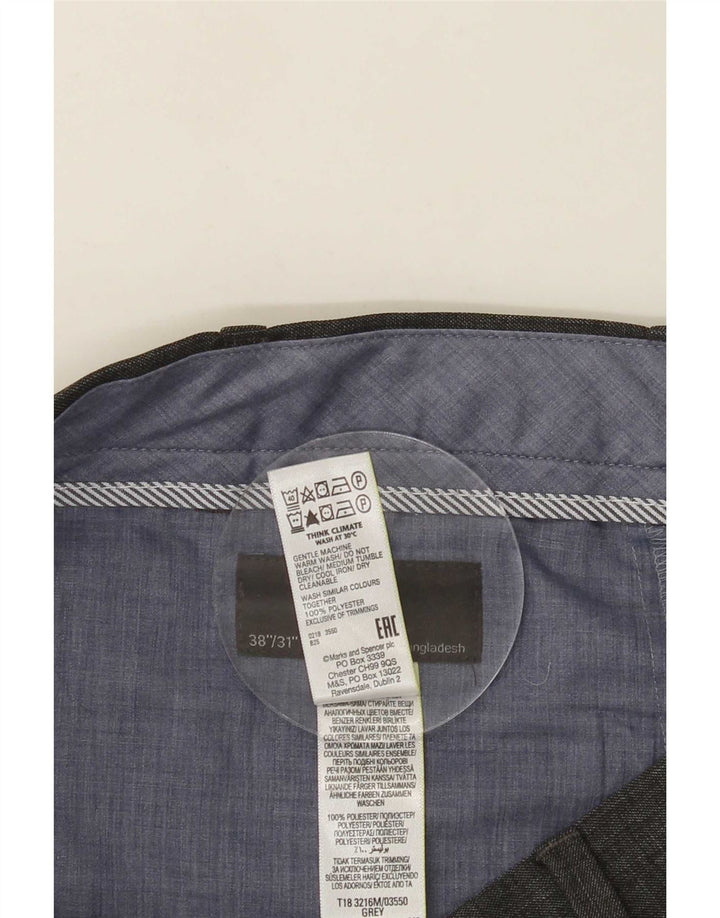 Marks & Spencer Pantalón de traje regular para hombre W38 L31 Poliéster gris
