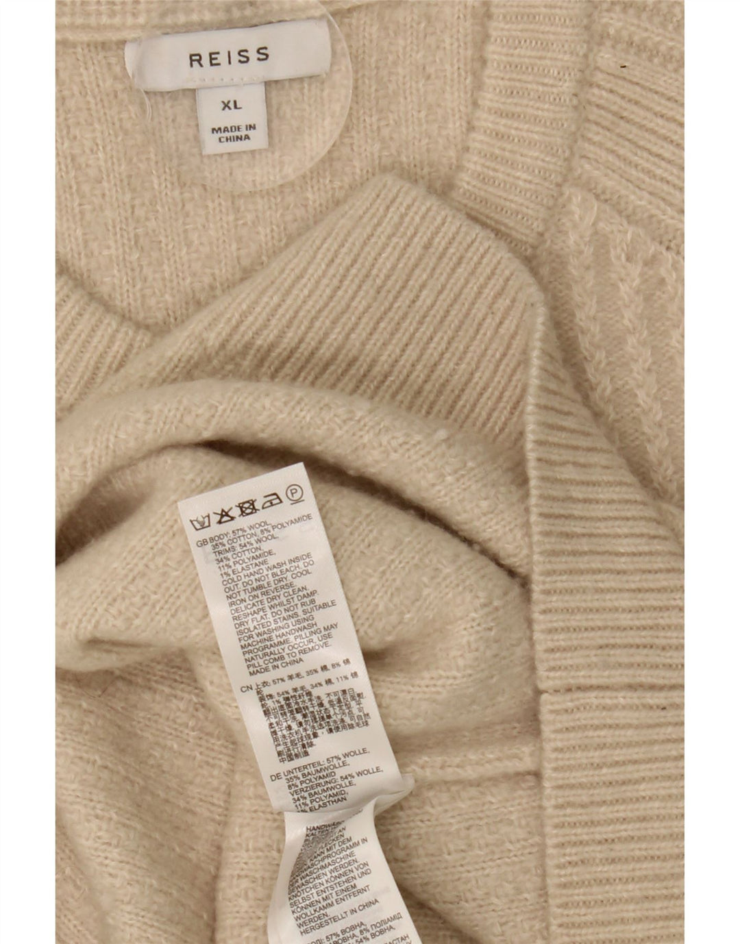 Reiss Jersey De Cuello Redondo Para Hombre XL Lana Beige