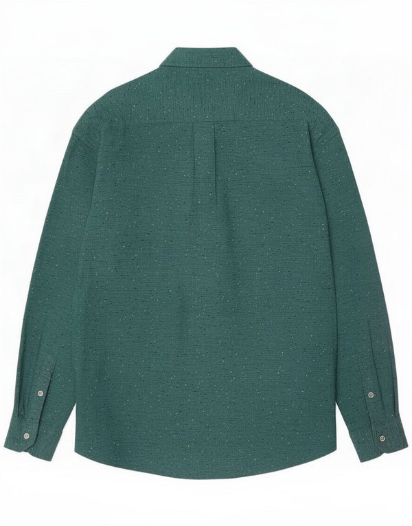 Camisa de franela vintage para hombre grande moteada verde