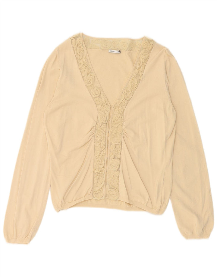 MARELLA Suéter tipo cárdigan corto para mujer UK 40 XL Viscosa beige