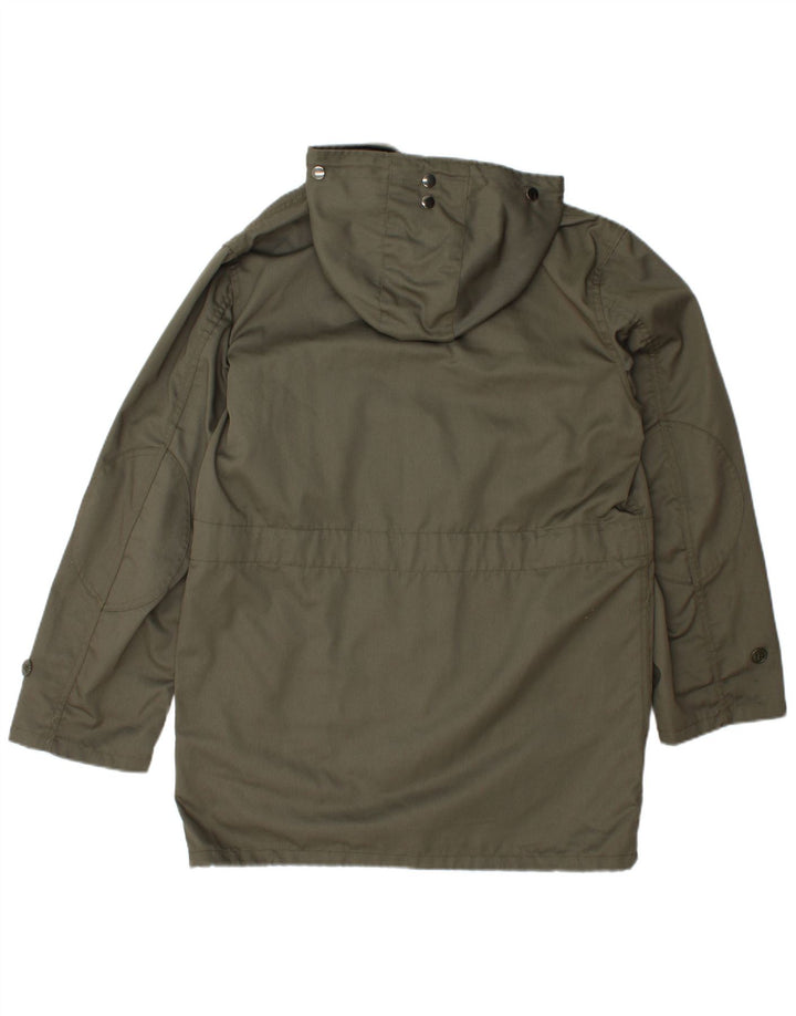 Vintage hombres con capucha Parka chaqueta IT 46 Pequeño Caqui