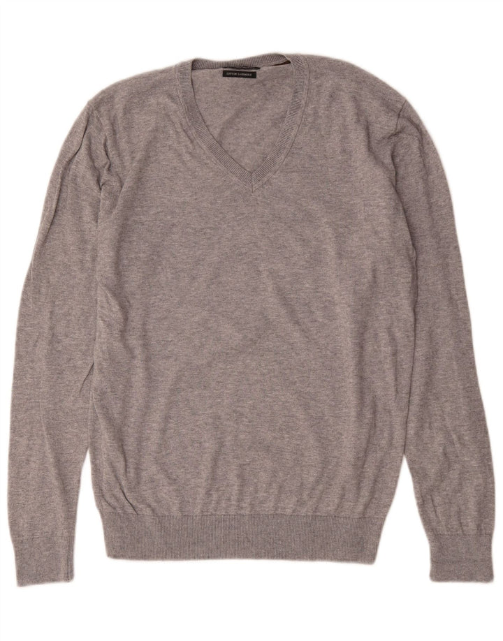 Zara Hombre Jersey Con Cuello En V Jersey Grande De Algodón Moteado Gris