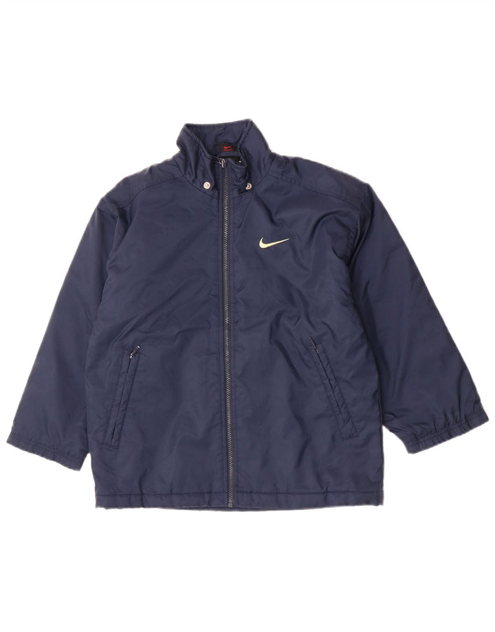 Nike Chaqueta cortavientos Swoosh Graphic para niños de 8 a 9 años, talla pequeña, nailon azul marino