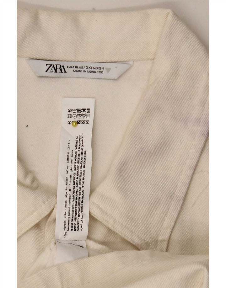 Zara Mujer Mono Corto De Mezclilla ES 39 2XL Algodón Blanco