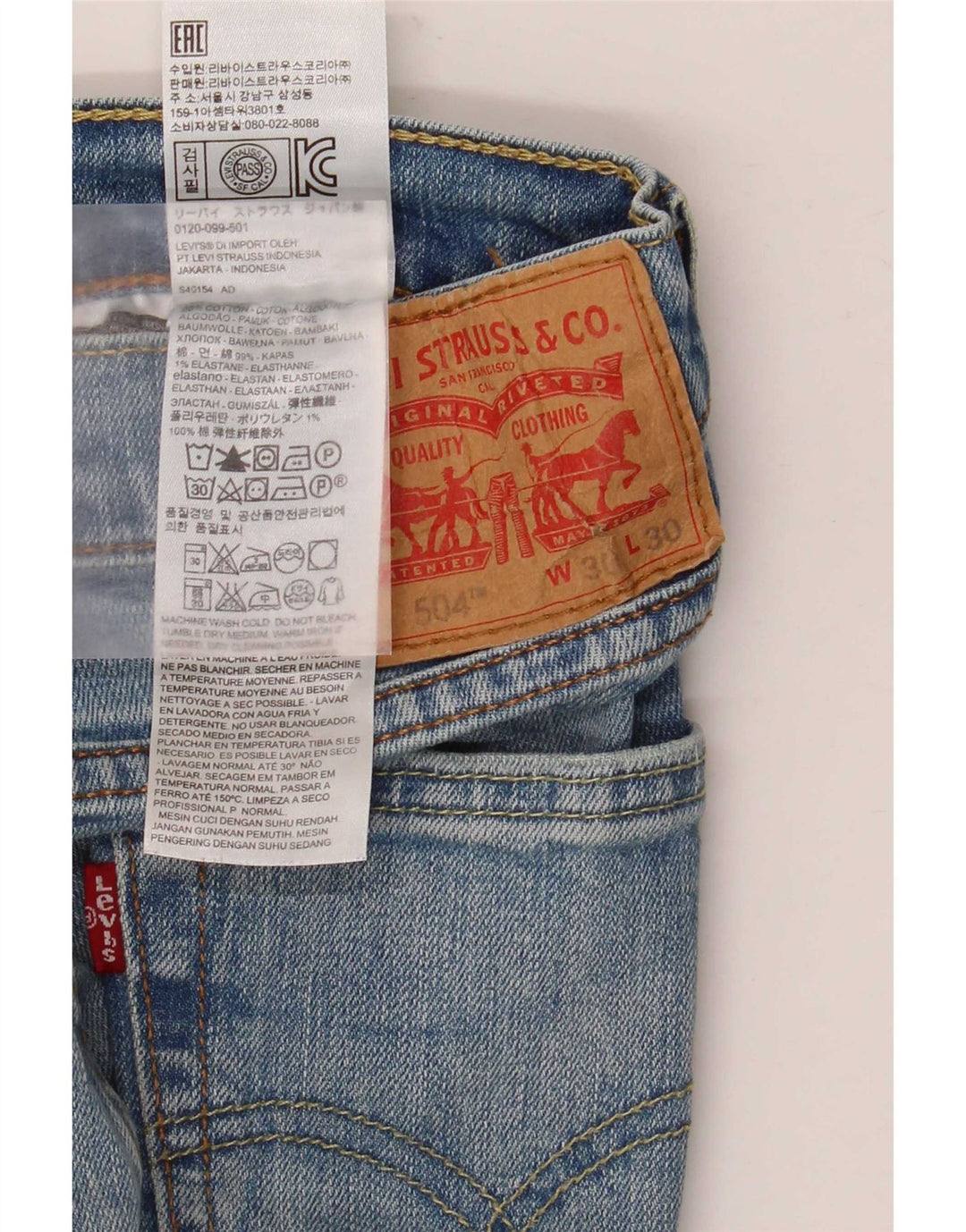 Levi's Hombre 504 Vaqueros Rectos W30 L30 Algodón Azul