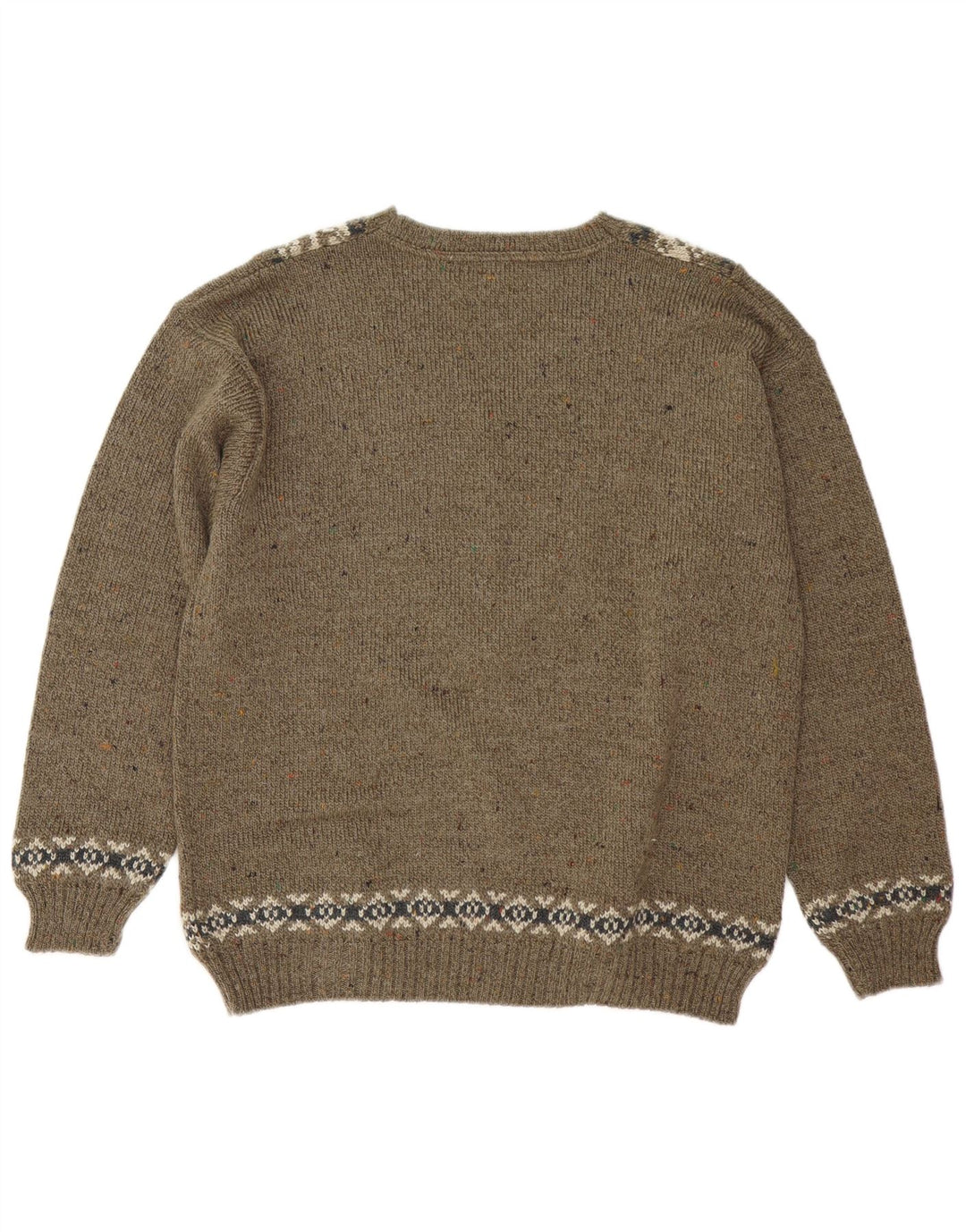 Vintage hombres V-cuello jumper suéter medio caqui Fair Isle
