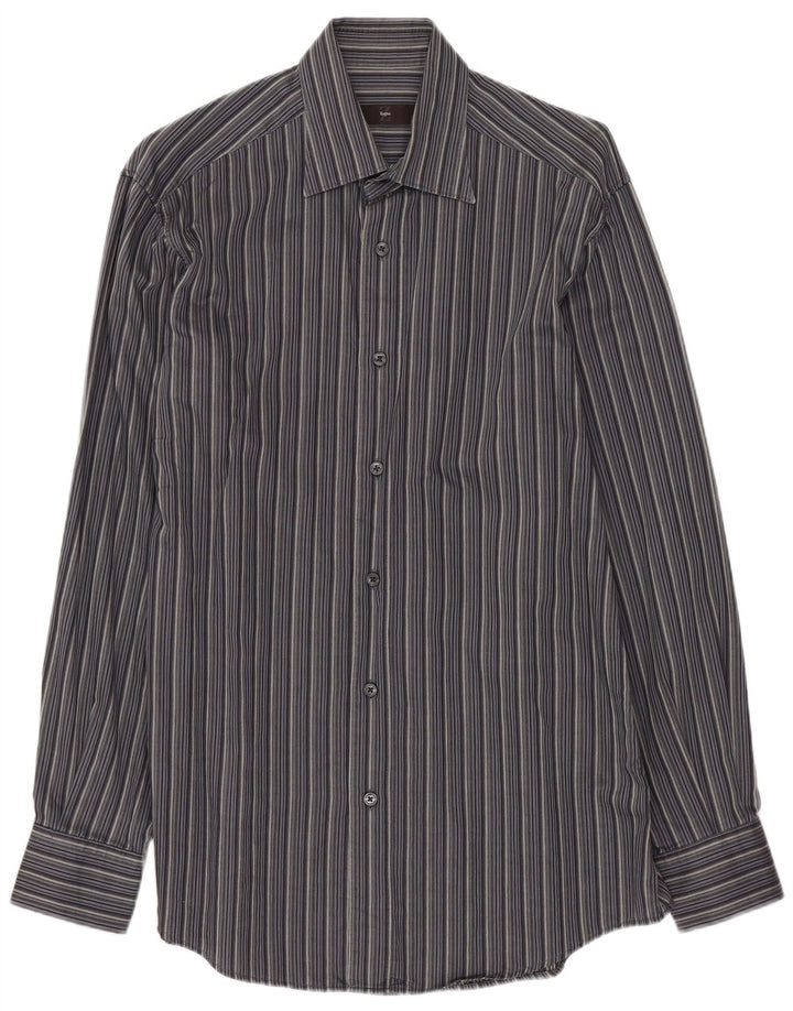 Camisa Zegna Hombre Algodón Rayas Gris Medio