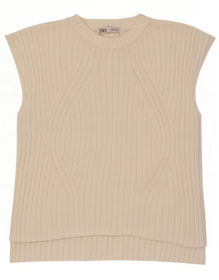 Zara Mujer Chaleco Top UK 44 Medio Blanco
