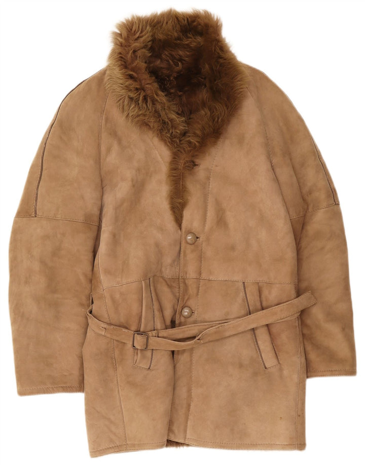 Abrigo vintage de piel de oveja para hombre IT 46 Pequeño Beige