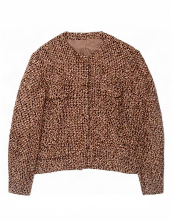 Vintage mujer 4 botones Blazer chaqueta Reino Unido 14 marrón medio moteado