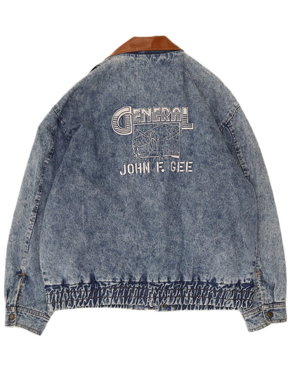 John F Gee Chaqueta vaquera estampada para hombre UK 44 2XL Algodón con bloques de color azul