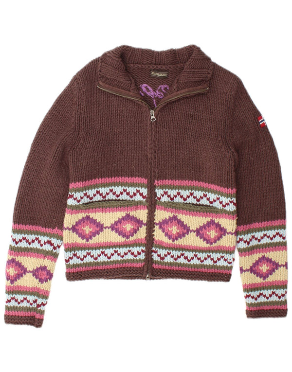 NAPAPIJRI Womens Graphic Cardigan Sweater UK 12 Medium Brown Geometric