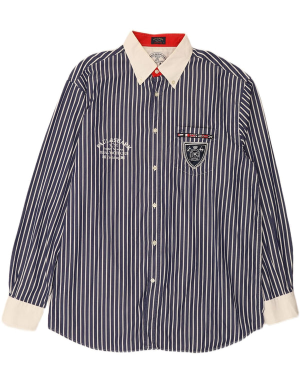 Paul & Shark Camisa gráfica para hombre Talla 46 2XL Azul marino Rayas